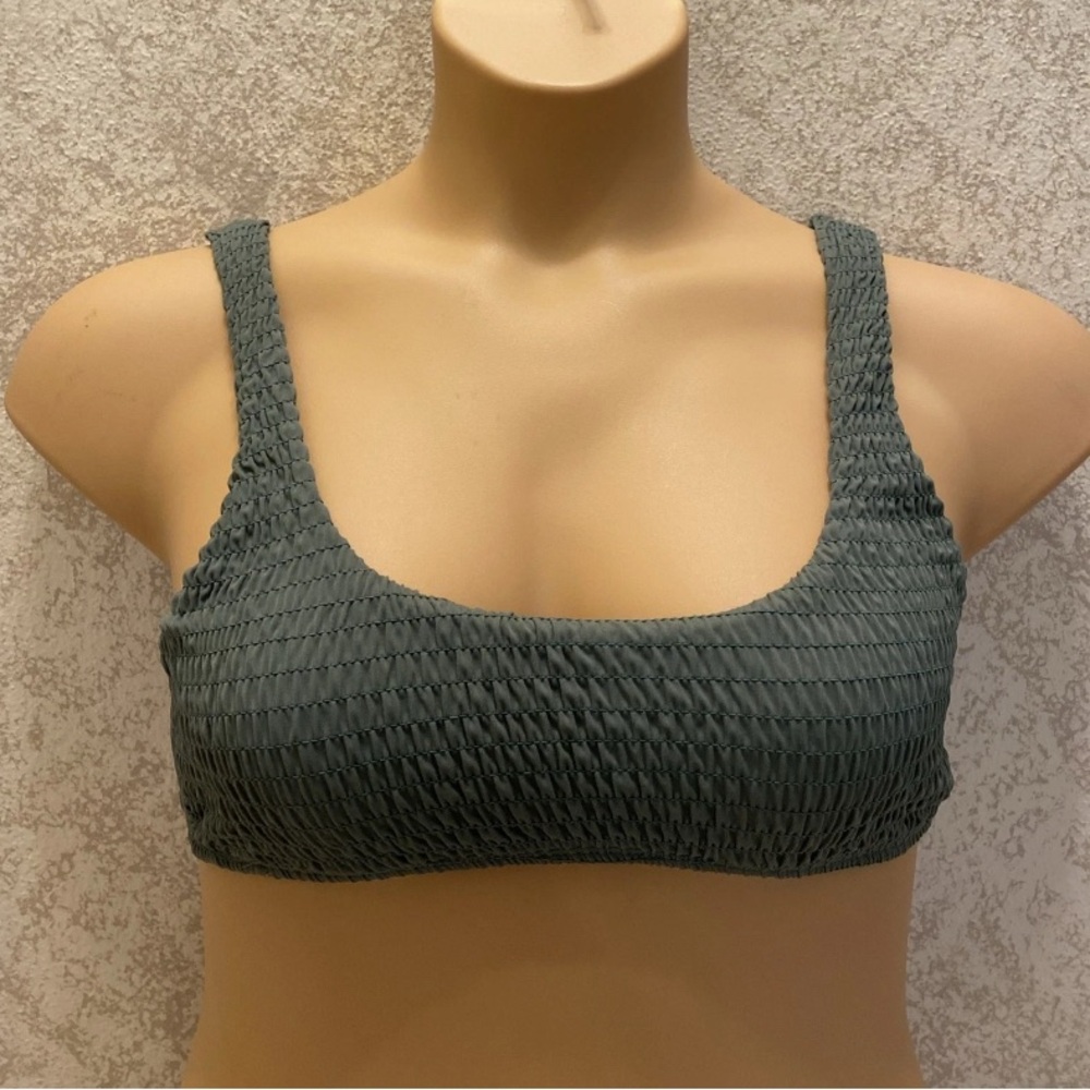 Ardene Smocked Bikini Top in Dusty Olive Green